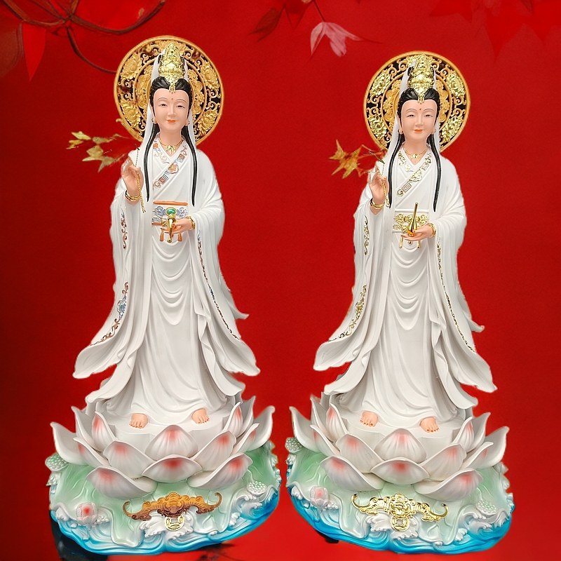 新款树脂彩绘创意站式观音娘娘像观音菩萨家用南海观世音关公神像