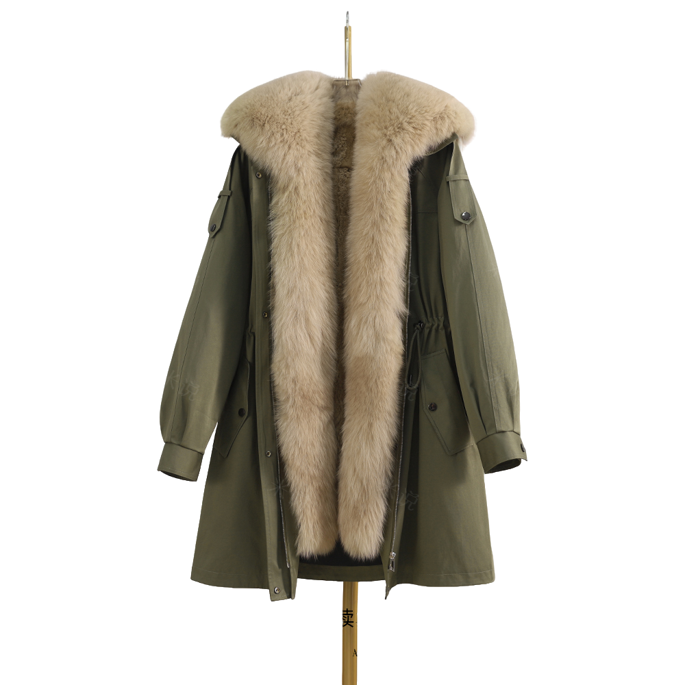 【浪漫芭黎】2023年新款可脱卸獭兔内胆狐狸大毛领女士时尚F00014