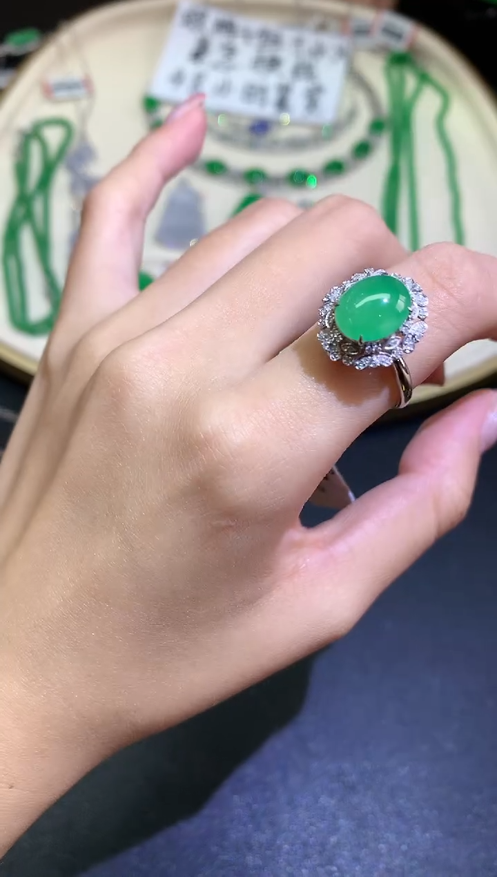 翡翠戒指18K金镶嵌戒指A291|4980