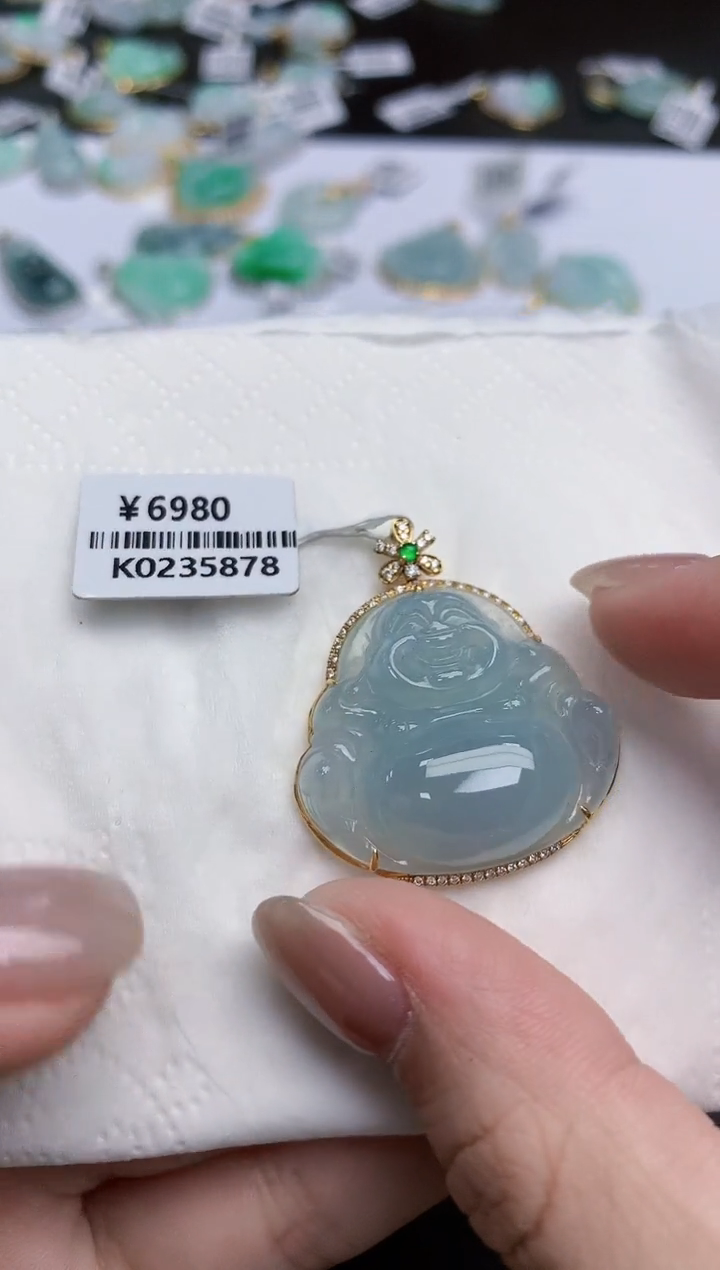 【闪购商品】翡翠颈饰18K金镶嵌天然缅甸翡翠A货