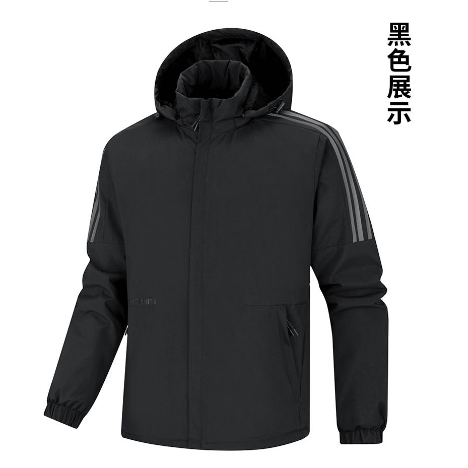 8496号878#百搭撞色条设计连帽可拆翻毛里夹棉外套（预）