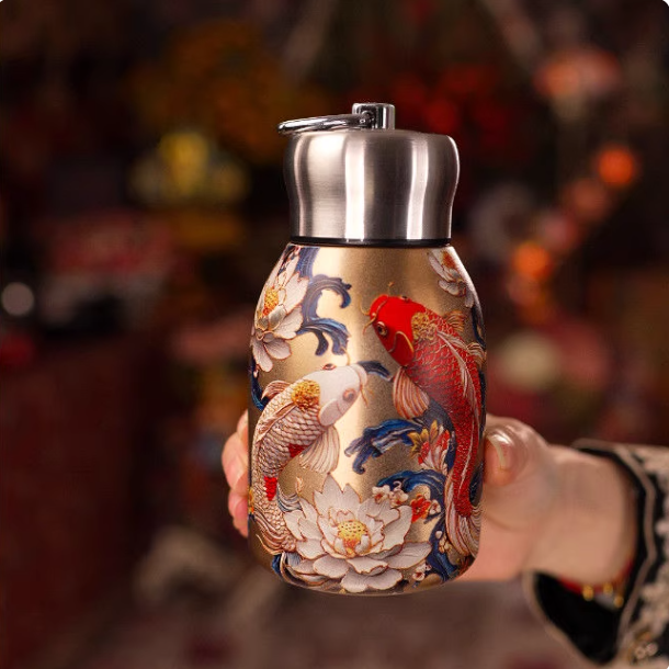 金色鲤鱼提环保温杯-6054