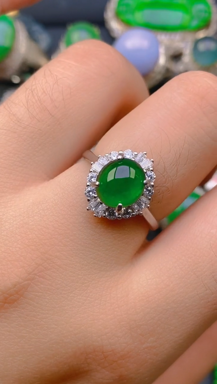 【闪购商品】翡翠戒指银S925镶嵌天然A货翡翠1