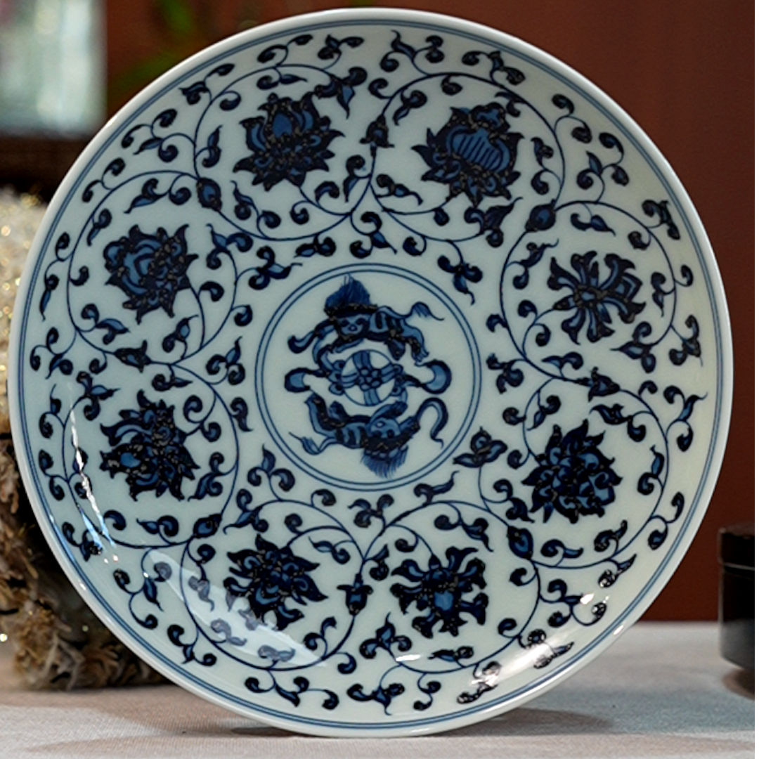 1.3/M482/青花缠枝莲狮子滚绣球壶承