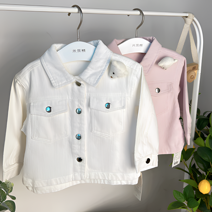 5121米乐熊(双层)男女宝牛仔外套POLO领春秋儿童童装百搭翻领纯色