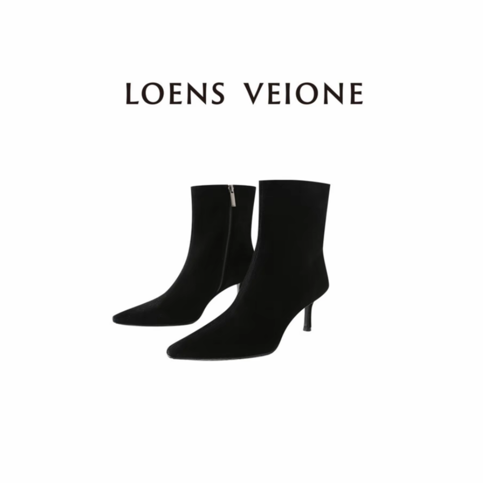 【女匠高货】细高跟短靴秋冬新款尖头黑色显瘦纯色ZFY  9861/004