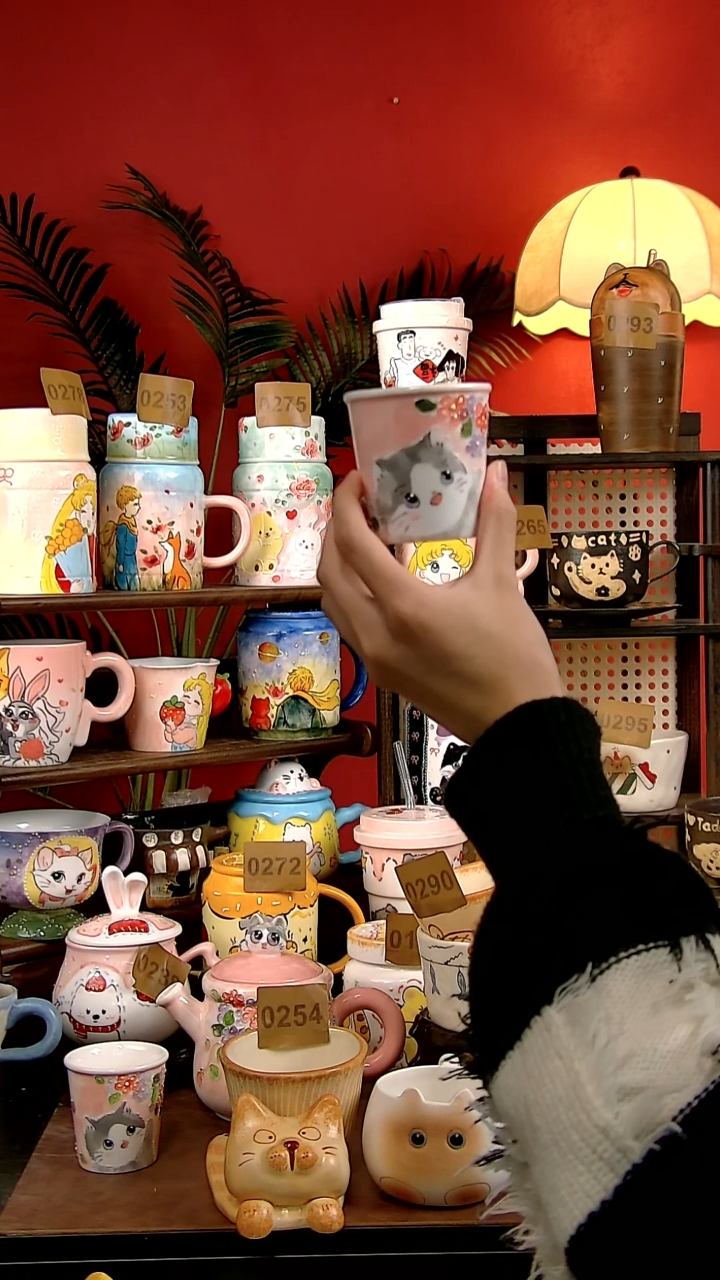 杯子瓷小**洞DIY景德镇创意手工陶瓷卡通风猫猫杯