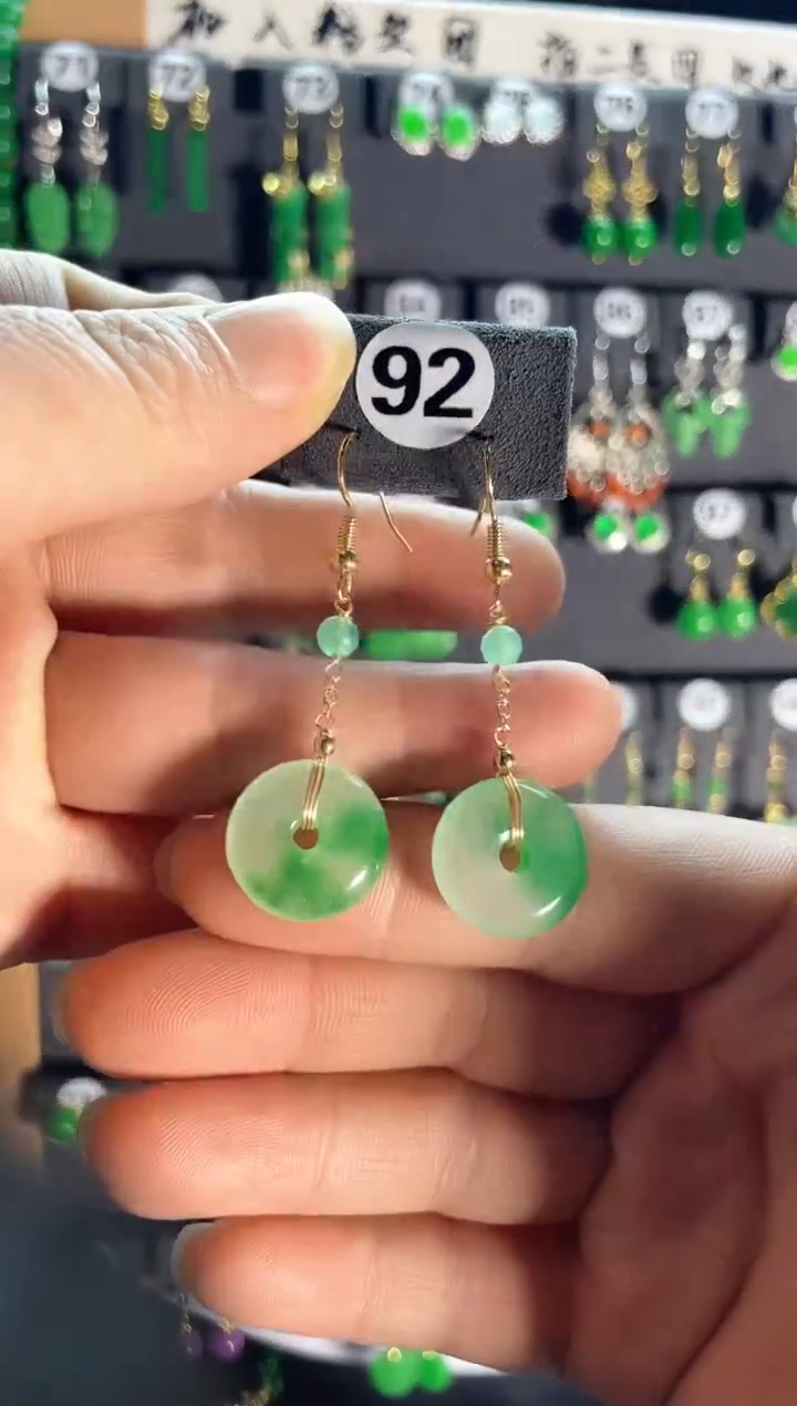 【闪购商品】翡翠耳饰银S925镶嵌老92..