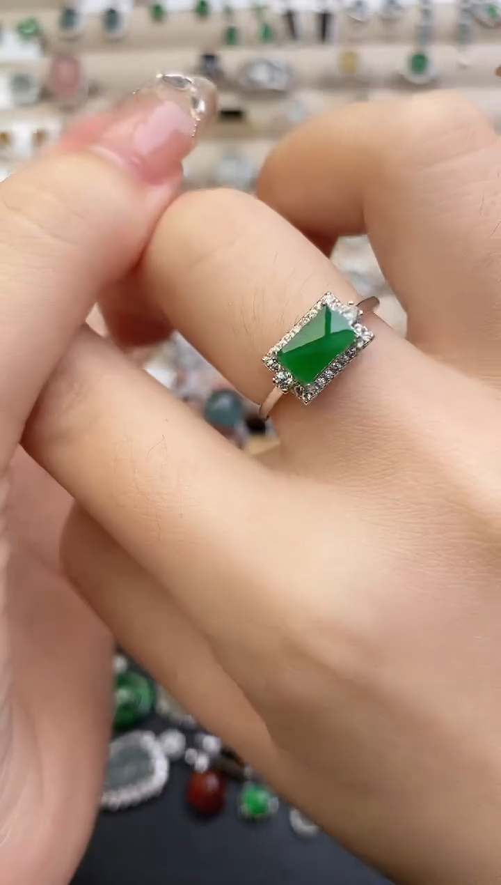 银S925镶嵌戒指翡翠0