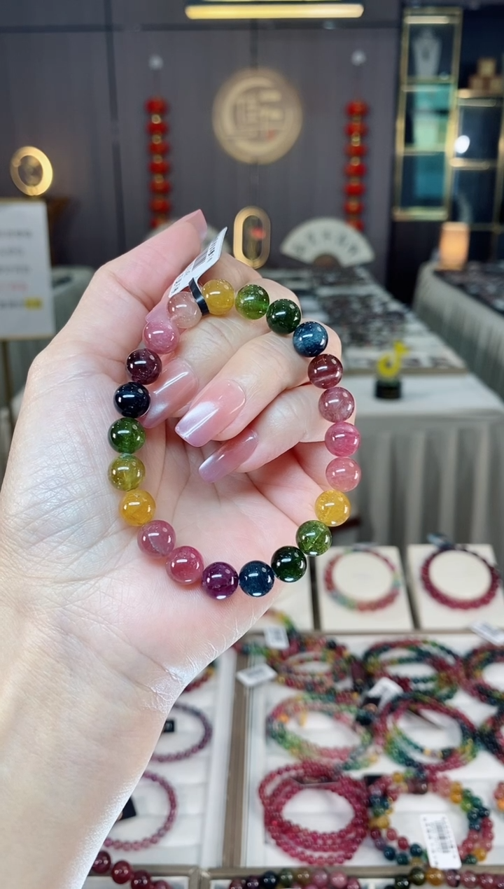 未镶嵌老矿碧玺彩虹单圈手串8mm+碧玺hon多样性发货一条