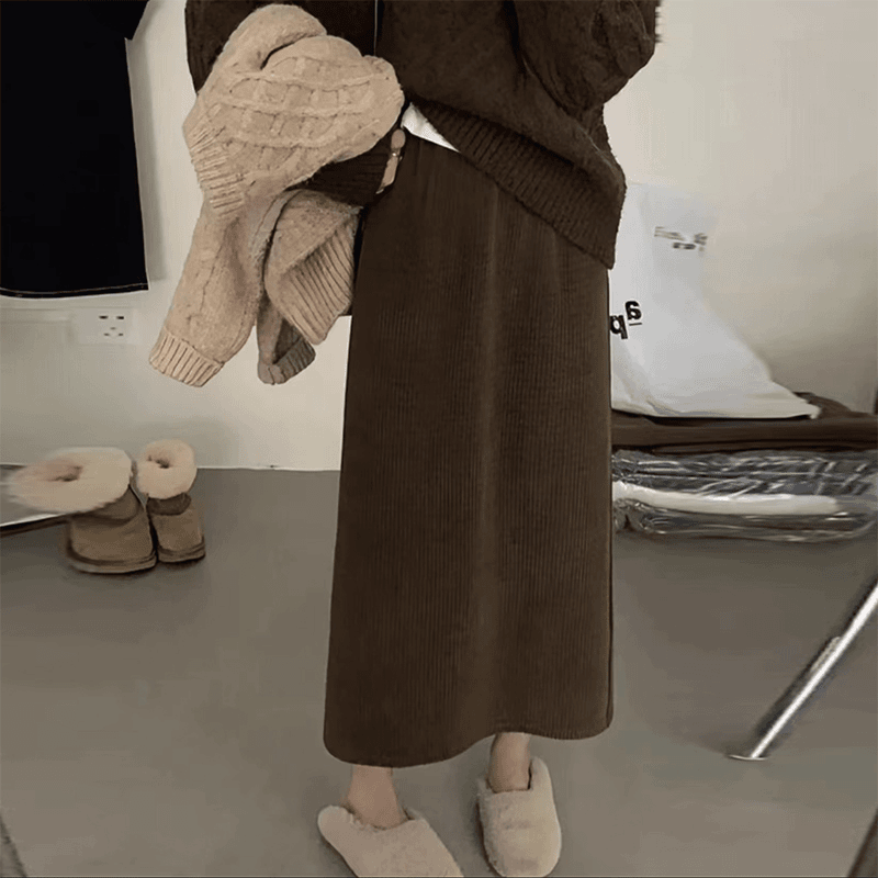 包臀半身裙高腰女2024秋款加绒加厚直筒开叉休闲半身裙中长款长裙