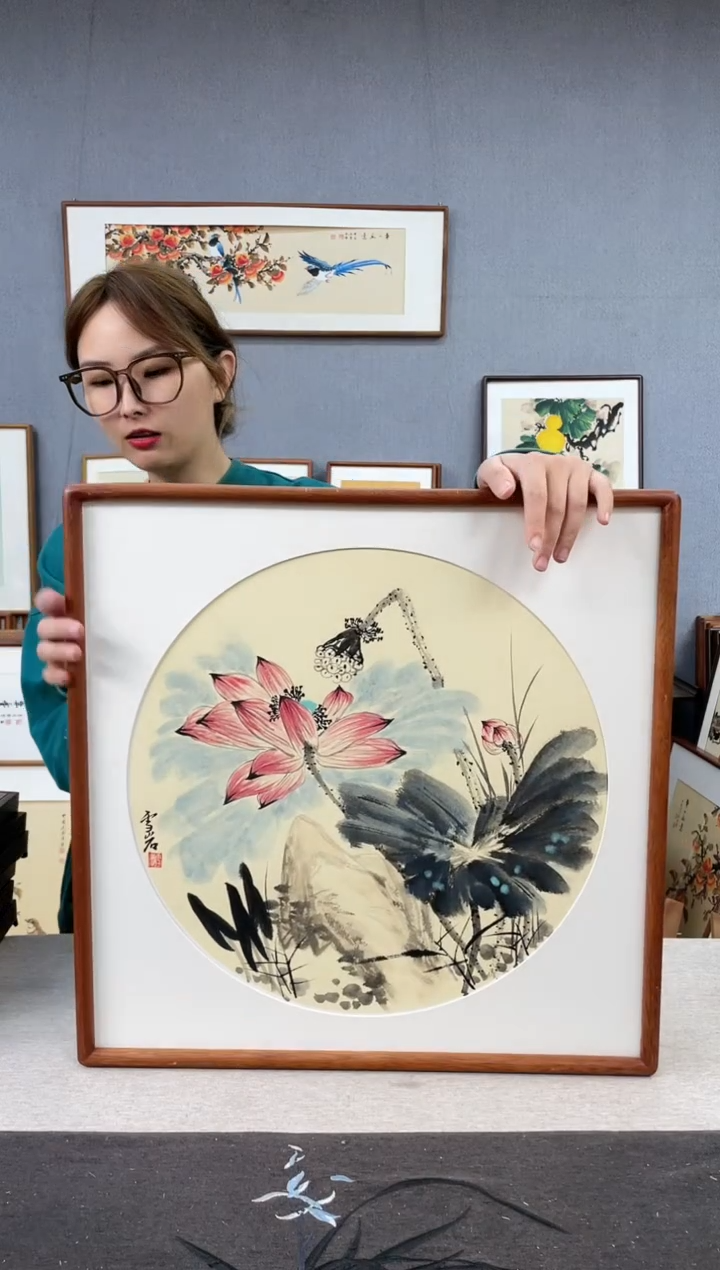 【闪购商品】国画手写手绘带框作品-52*52-赵雪岩