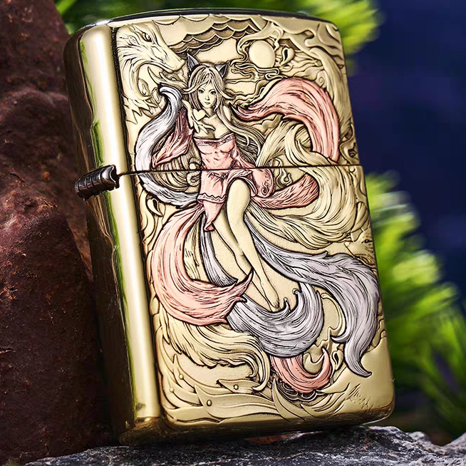 Zippo打火机正品 破法者三代九尾狐望月盔甲浮雕防风煤油送礼DYJ1