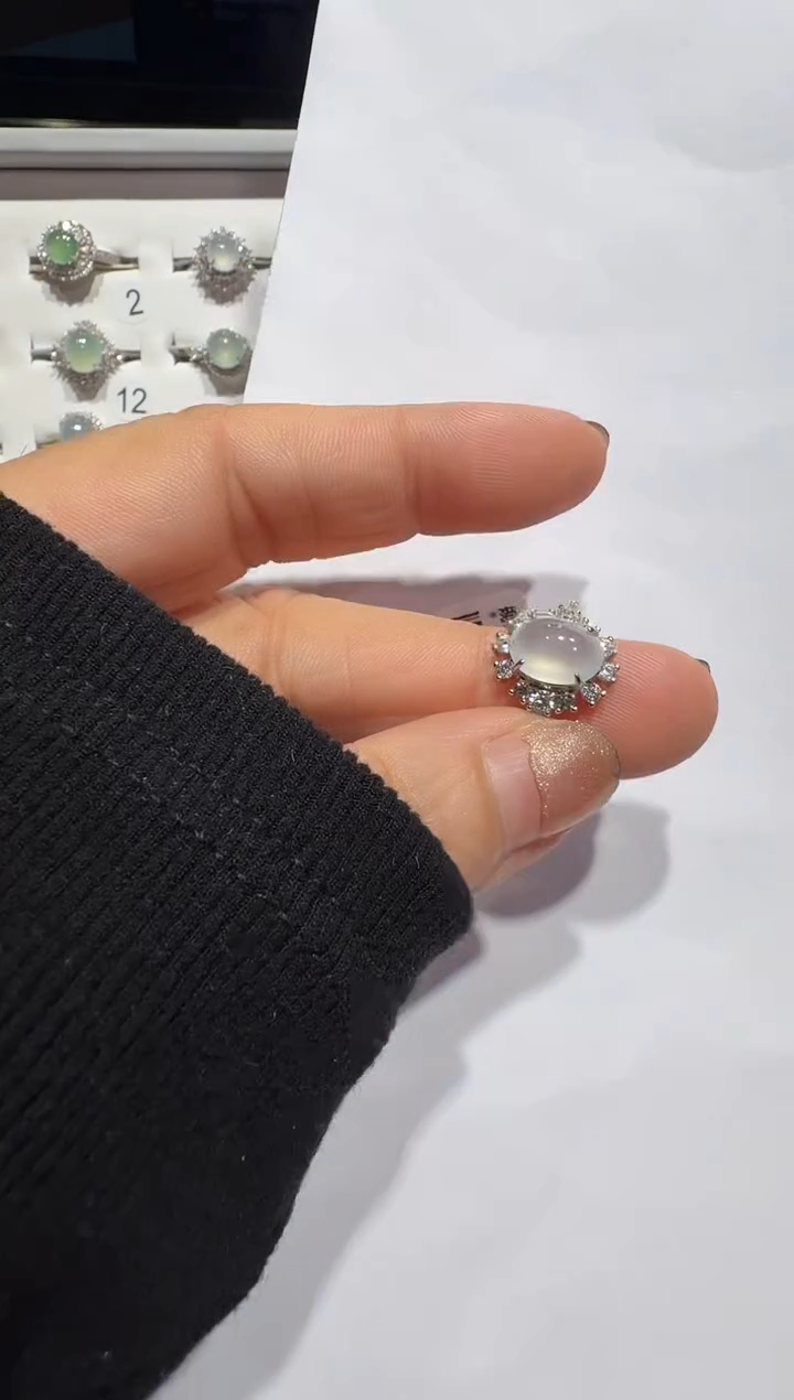 银S925镶嵌戒指翡翠925银镶翡翠戒指镶嵌99