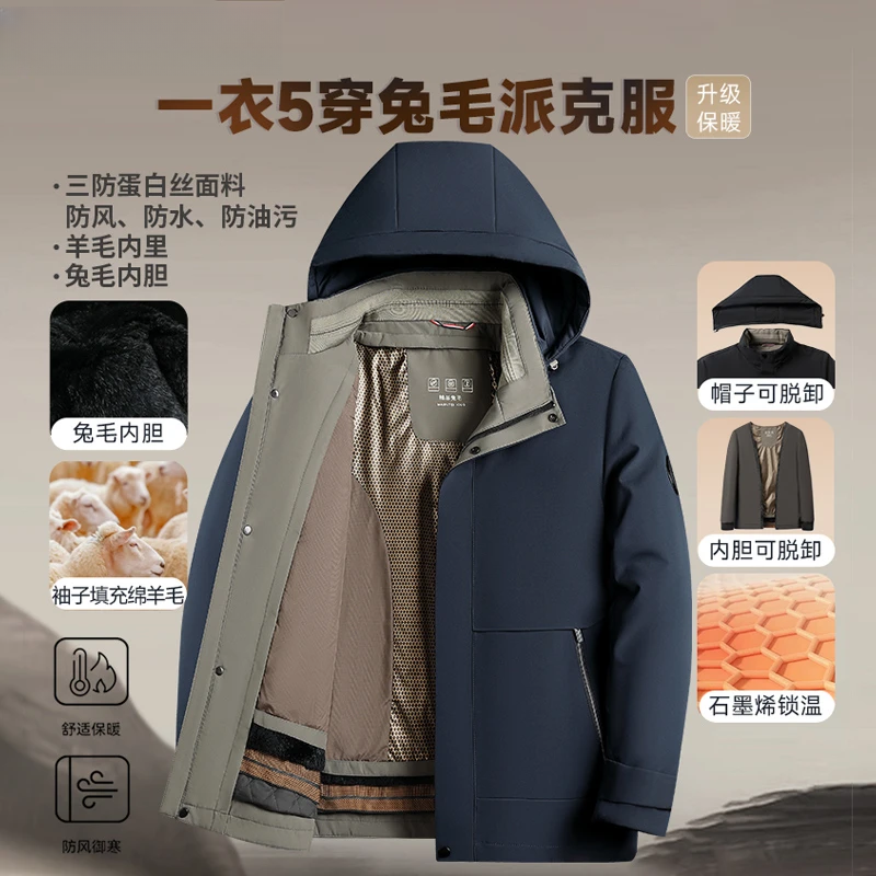 【派克服】雪山鹿2025新款中老年男士内胆可拆卸爸爸装防风保暖