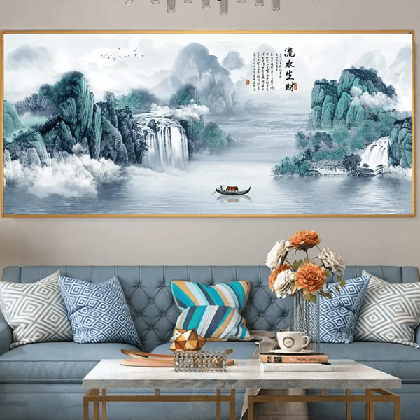 新中式客厅装饰画国画沙发背景墙壁背靠大气高级感山水画壁挂画