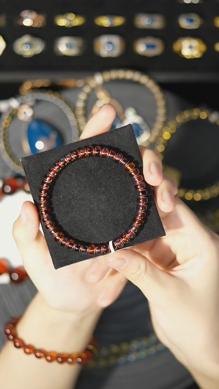 【闪购商品】琥珀裸石银S925镶嵌7mm红蓝隔片单圈玫瑰金色