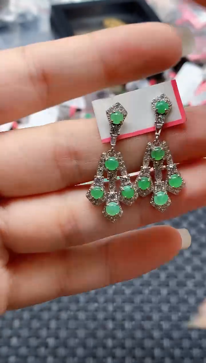 银S925镶嵌戒指翡翠天然A货缅甸翡翠