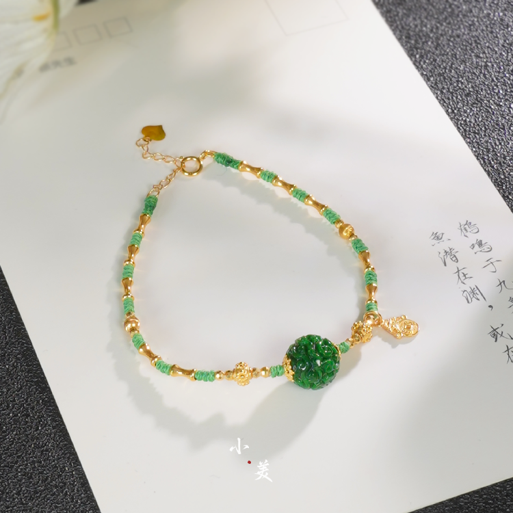18K金翡翠圆珠竹节手链（多样性发货）G9871