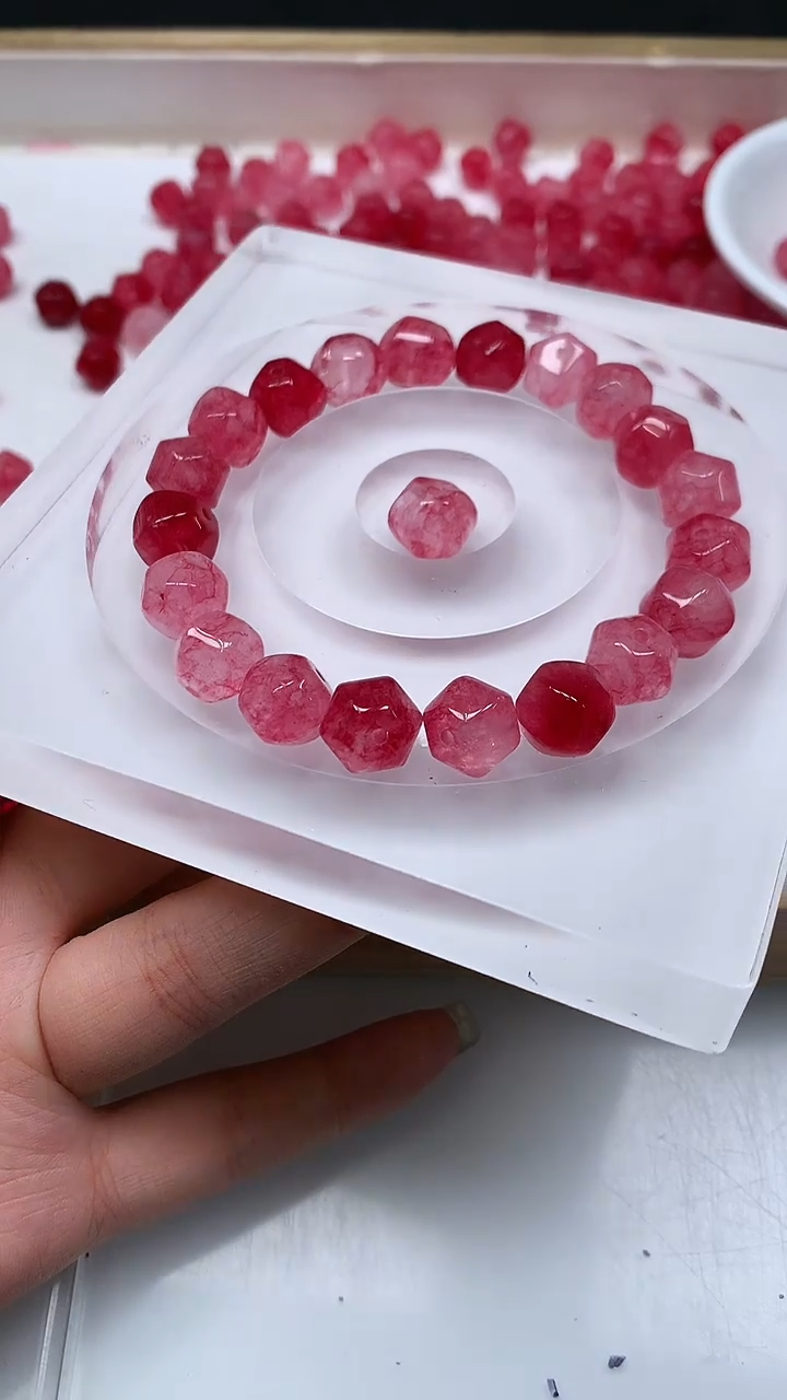 未镶嵌散珠碧玺A1597 红碧玺六菱珠10mm10个9.9元