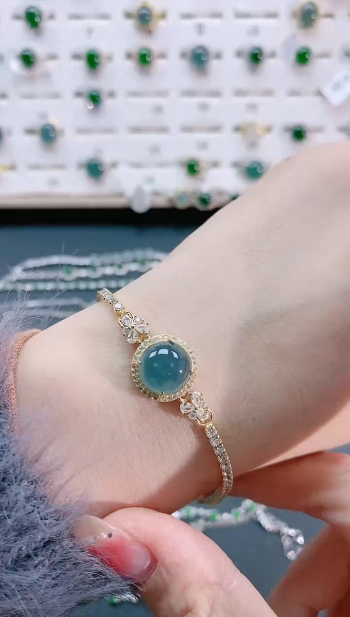 【闪购商品】翡翠手链银S925镶嵌天然翡翠