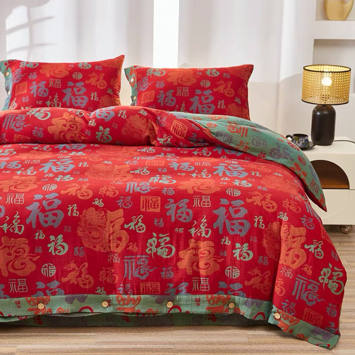 【棉港湾】百福  床品三件套一套