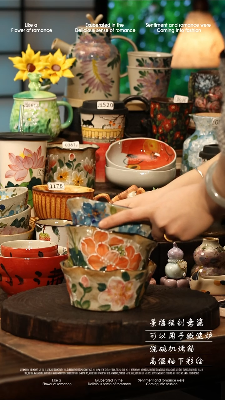 陶瓷随机一个景德镇高温釉下彩手工手绘款式