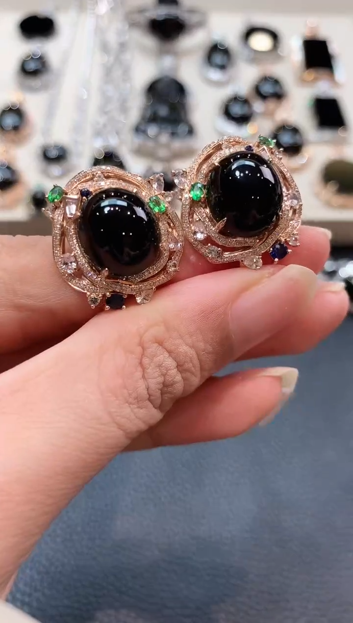 翡翠18K金镶嵌耳饰m16春日珠宝