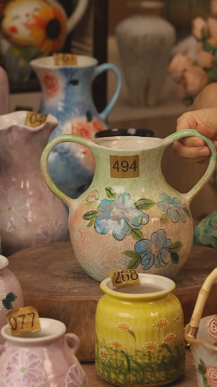 陶瓷景德镇设计师手作花器摆件侘寂风@M494@