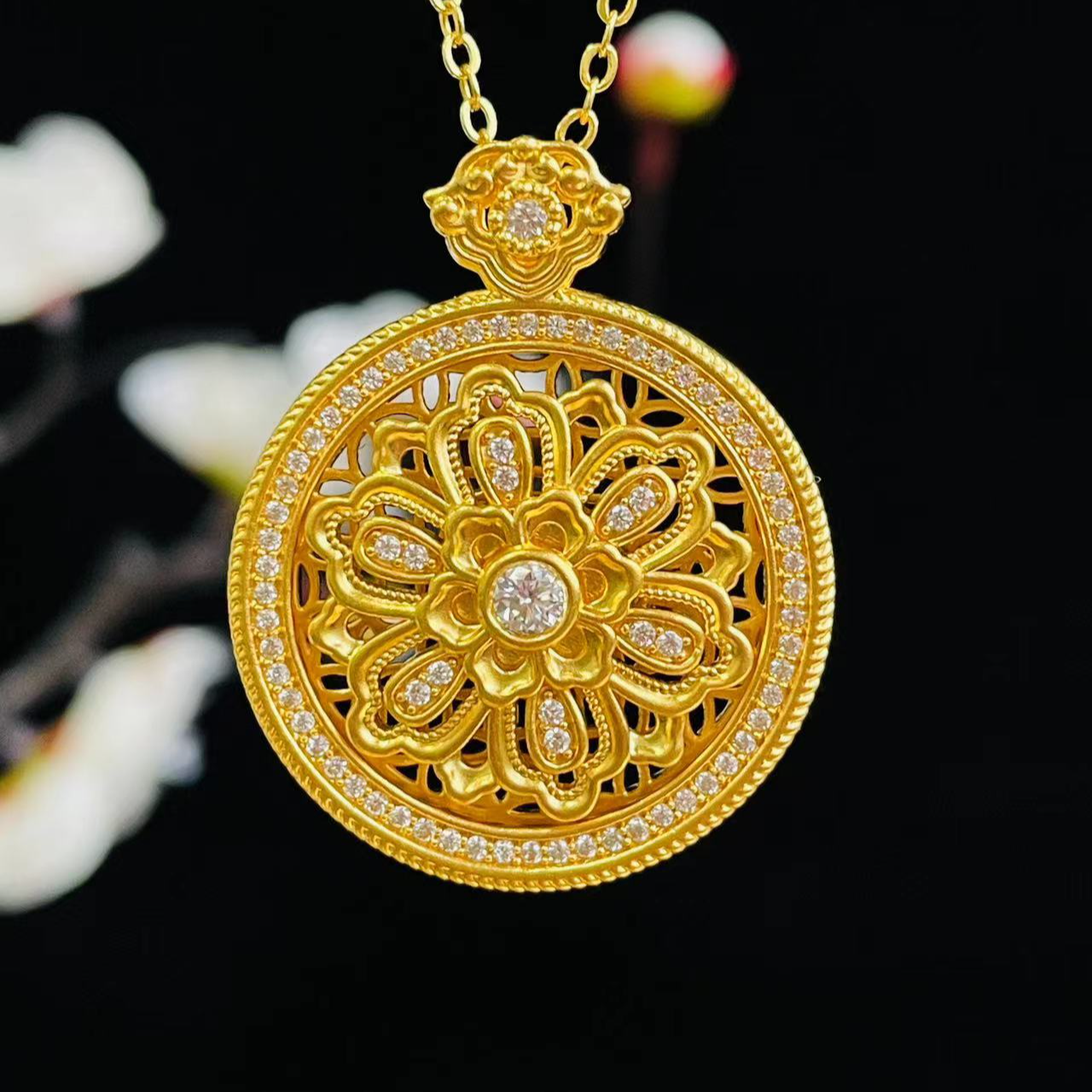 足金999步步生莲罗盘吊坠DZ181