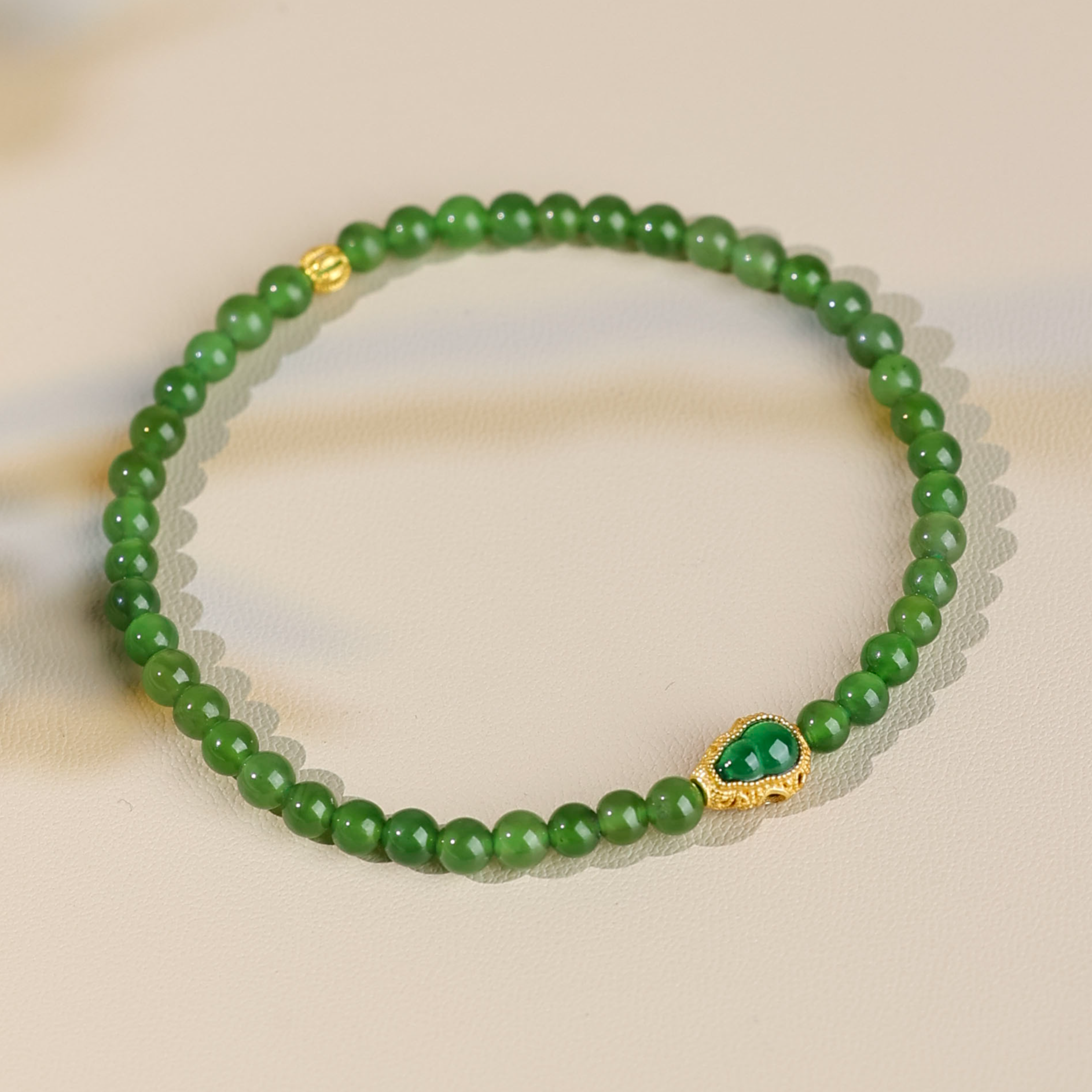 【周大金玉石】S925银和田玉碧玉手串-S2372-鹤