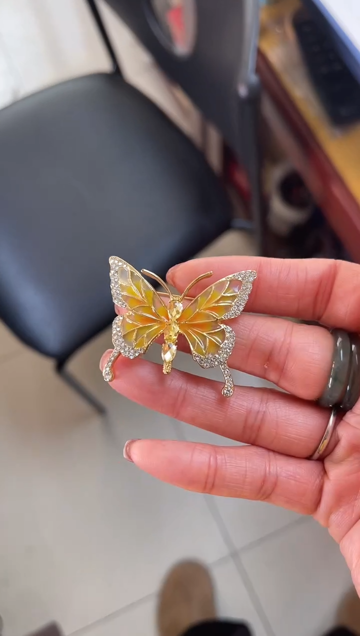 【闪购商品】橙色蝴蝶珐琅景泰蓝胸针