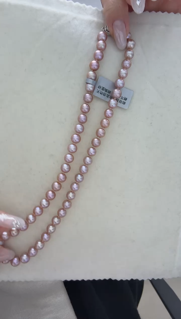 颈饰银S925镶嵌淡水珍珠粉金属 无核 7.3-8.3
