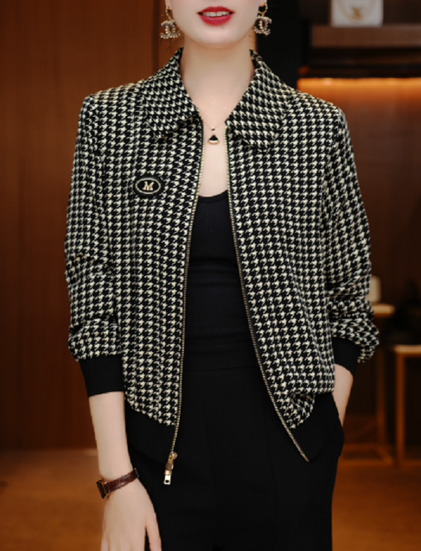 千鸟格-新款印花气质上衣外套百搭显瘦