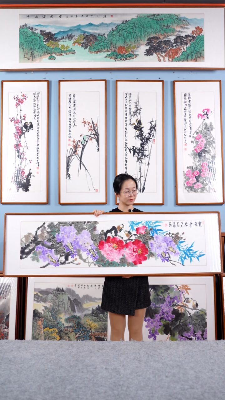 【闪购商品】国画汪琼《紫气东来》手绘带框162*47