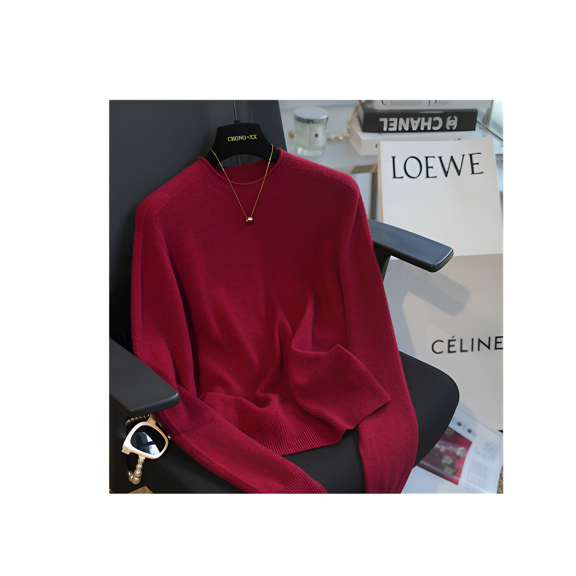 牦牛绒羊毛卷边圆领长袖纯色针织衫休闲毛衣上衣秋冬