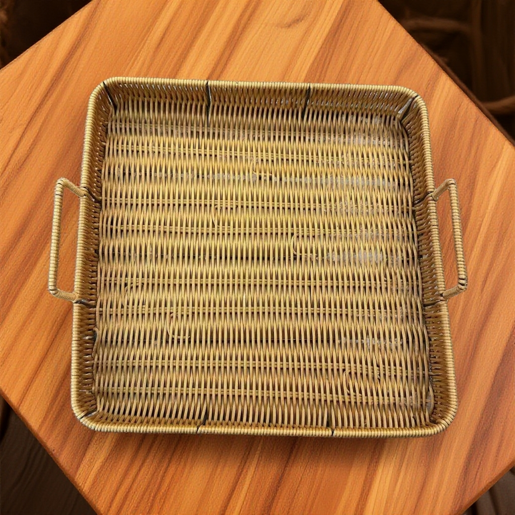 AS859【孤品捡漏】手工编织棕色正方形托盘