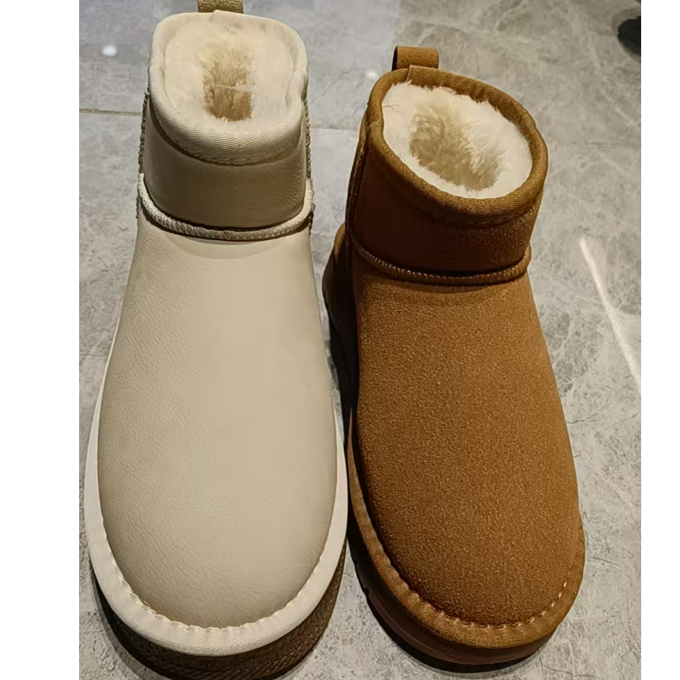 纯色雪地靴短靴2025冬季新款韩版加绒保暖棉鞋5852-2
