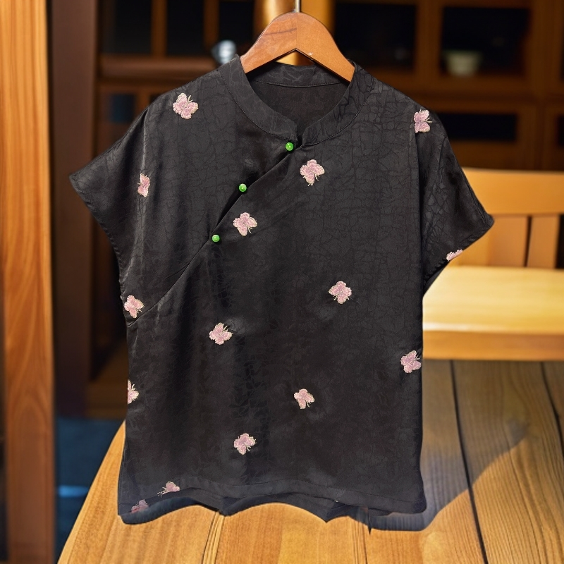 594【金姐专属】新款斜襟新中式薄款宽松型衬衫夏季蝴蝶上衣