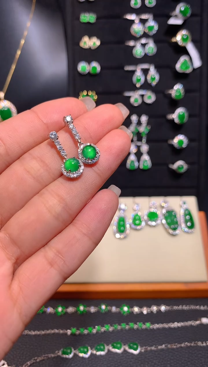 【闪购商品】翡翠耳饰银S925镶嵌多样性