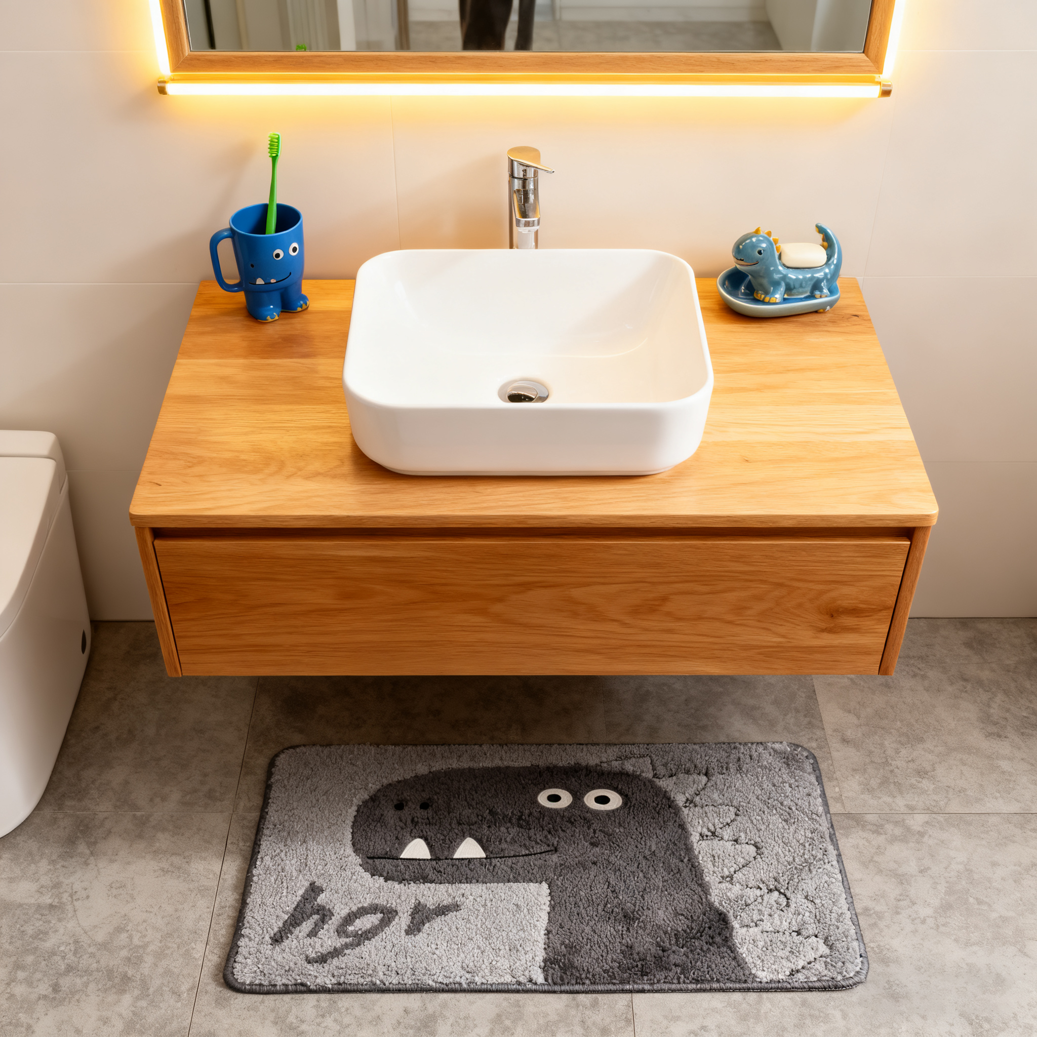 浴室垫40*60厘米【萌趣恐龙】植绒防滑浴室地垫