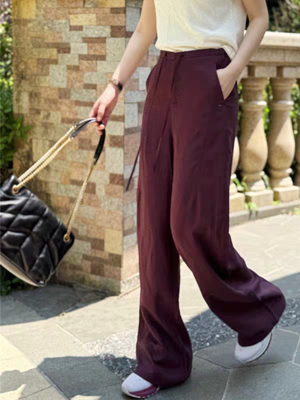 5197 设计款肌理感安哥拉红休闲阔腿裤 A14