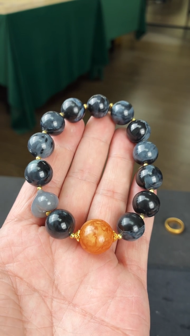 银S925镶嵌手串和田玉L67和田玉单圈手串