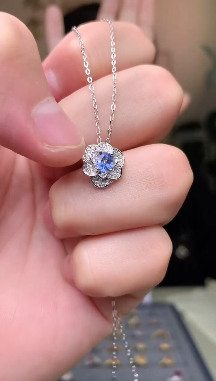 【闪购商品】蓝宝石颈饰银S925镶嵌吊坠