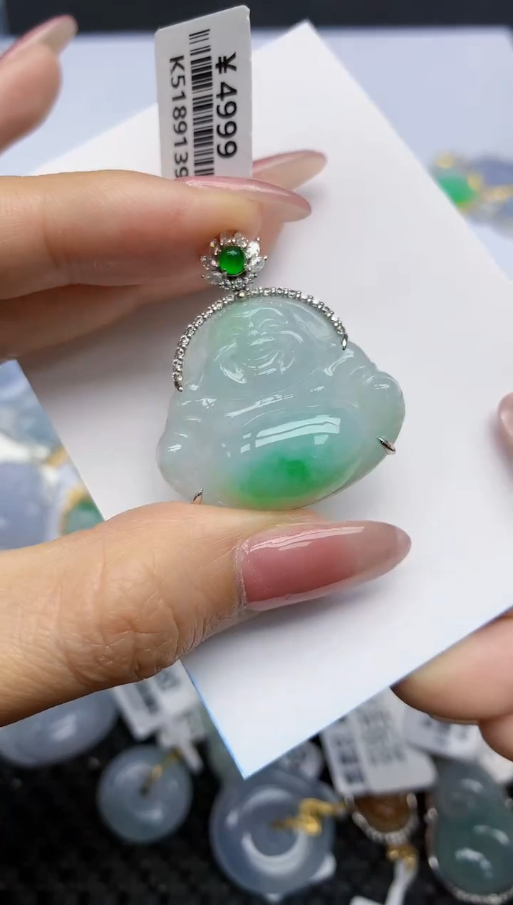 【闪购商品】翡翠挂件18K金镶嵌天然翡翠A货