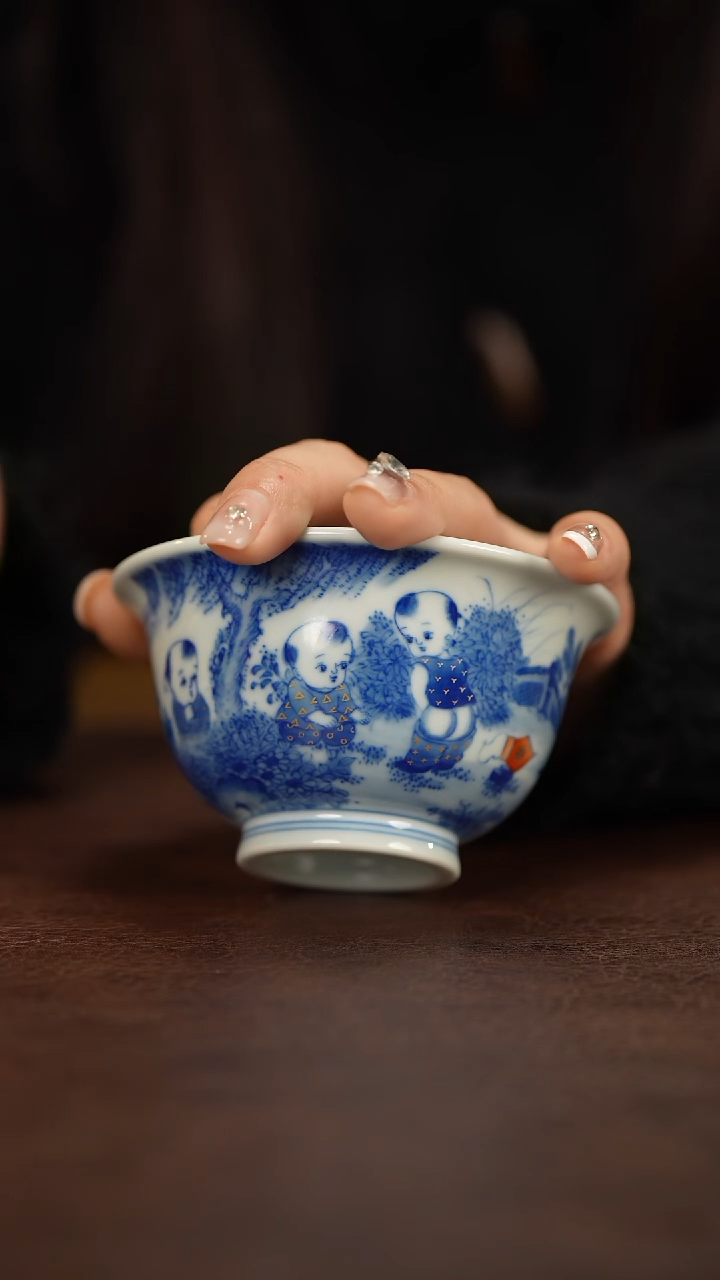 【闪购商品】晓剑窑青花童子压手杯
