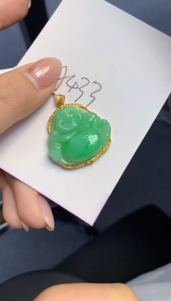 颈饰18K金镶嵌翡翠天然A货缅甸翡翠百元以上9元证书费自理