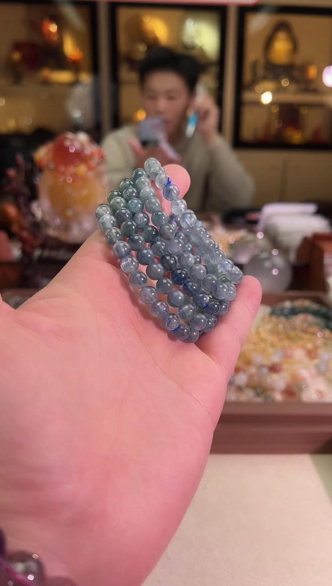 未镶嵌蓝晶石手串7mm+猫眼蓝绿晶（多样性发一）