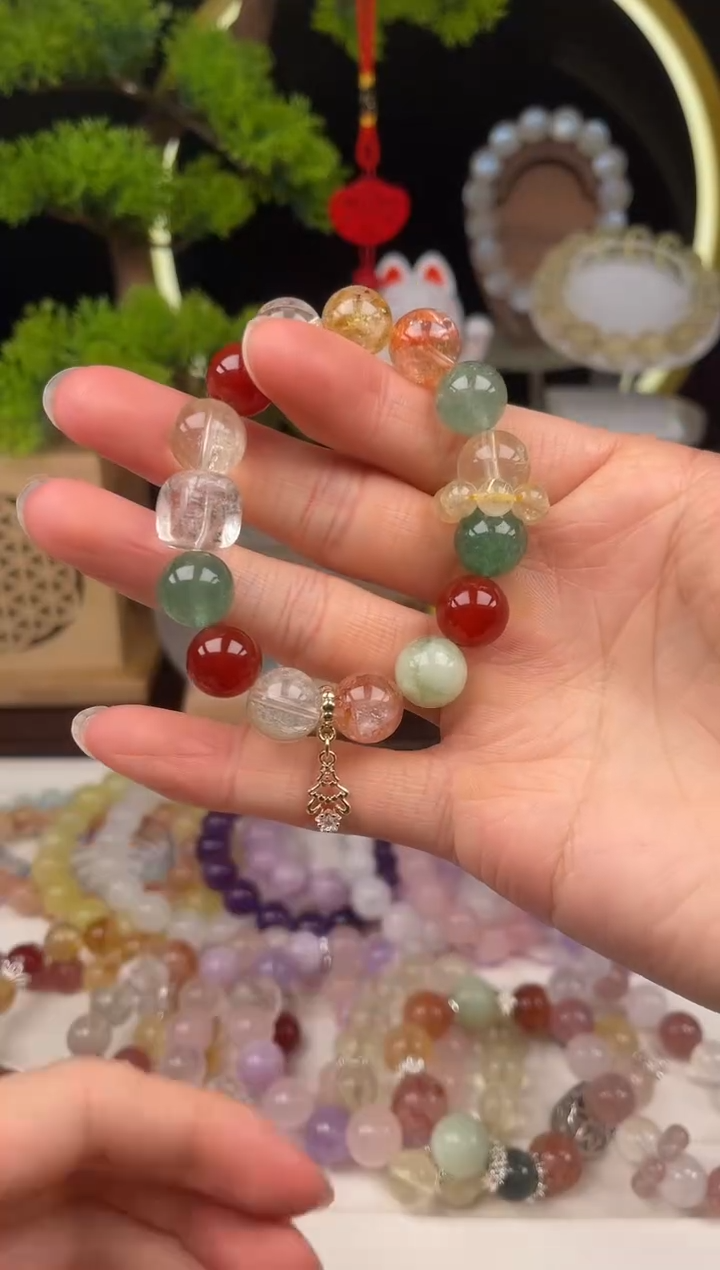 未镶嵌手链水晶圣诞设计款多宝水晶金发晶跑环12+