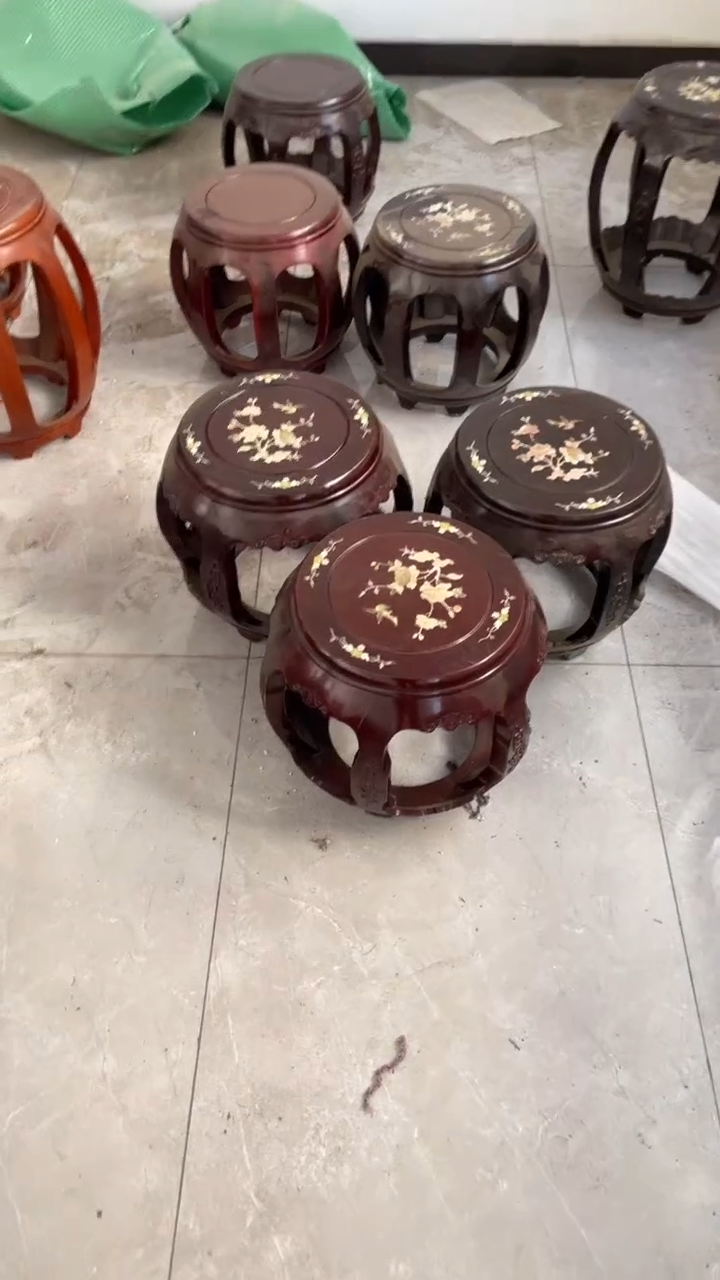 花梨木类家具33高雕花印花鼓凳